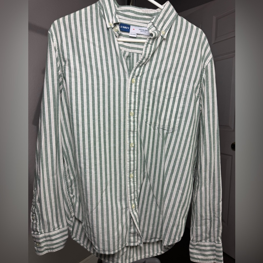 Old Navy Green and White Striped Casual Shirt